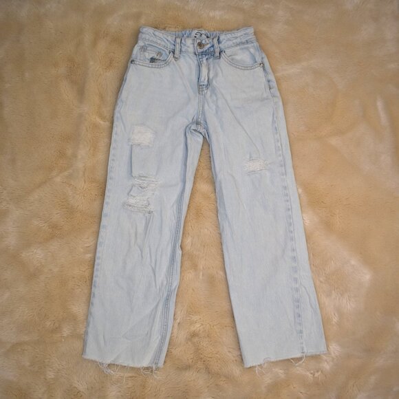 Art Class Girls Wide Leg Distressed Jeans Size 7 Light Blue Frayed Bottoms - Picture 1 of 12